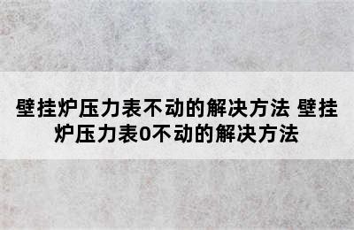 壁挂炉压力表不动的解决方法 壁挂炉压力表0不动的解决方法